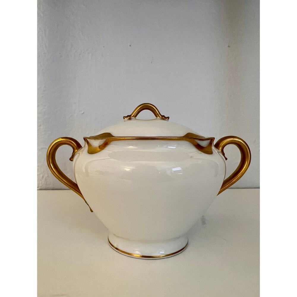Haviland Limoges Silver Anniversary Sugar Bowl with Lid White Gold Accent
